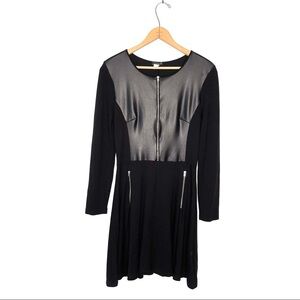Venus | Faux Leather Long Sleeve A-Line Dress